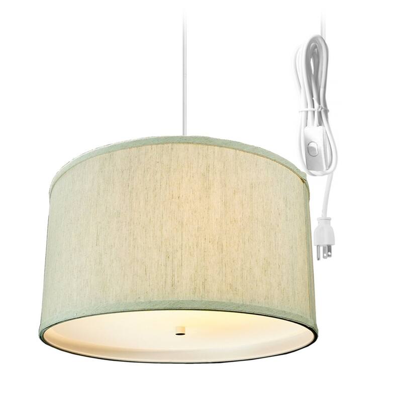2 Light Swag Plug-In Pendant 16"w Textured Oatmeal with Diffuser, White Cord