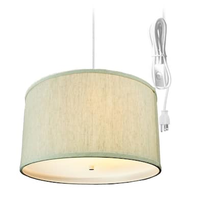 2 Light Swag Plug-In Pendant 16"w Textured Oatmeal with Diffuser, White Cord