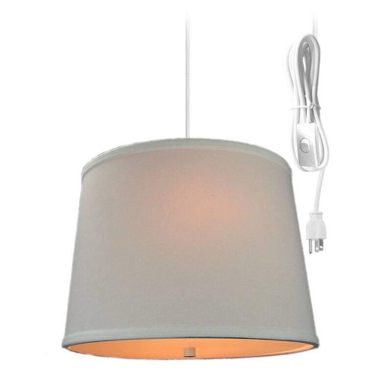2 Light Swag Plug-In Pendant 14"w White Linen with Diffuser, White Cord