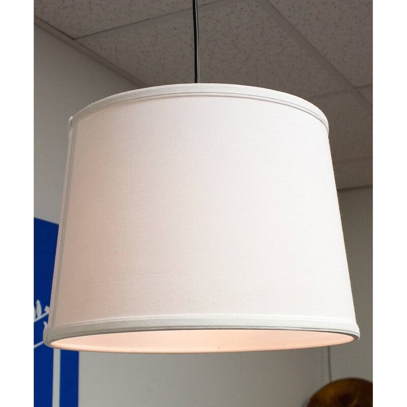 1 Light Swag Plug-In Pendant 14"w White Shade, 17' Black Cord