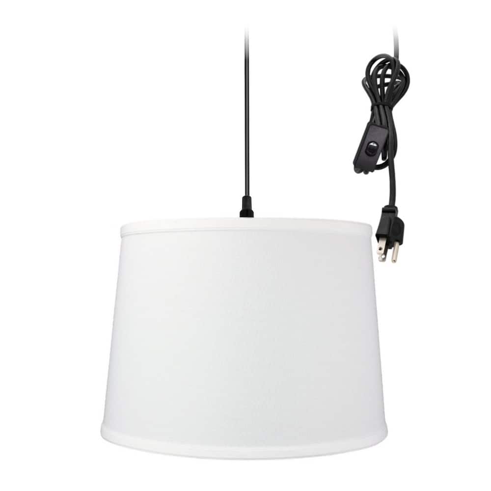 1 Light Swag Plug-In Pendant 14"w White Shade, 17' Black Cord