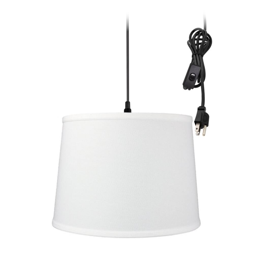 1 Light Swag Plug-In Pendant 14"w White Shade, 17' Black Cord
