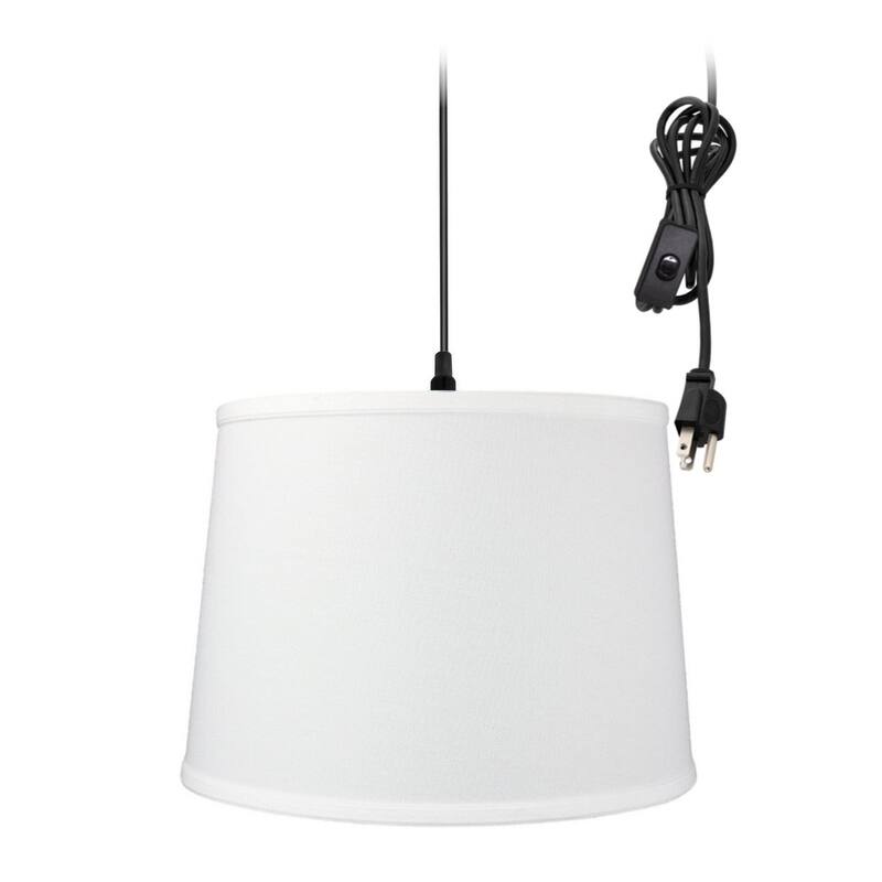 1 Light Swag Plug-In Pendant 14"w White Shade, 17' Black Cord