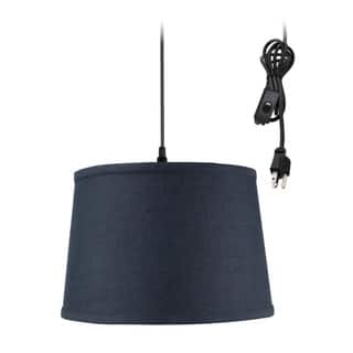 Blue Drum Pendant Lighting Online At Our Best Shallow Drum 1 Light Swag Plug In Pendant Hanging Lamp 10x12x8 Textured Slate