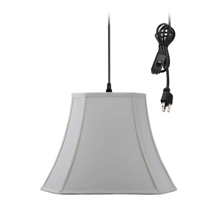 1 Light Swag Plug-In Pendant 16"w Shallow Drum Textured Oatmeal Shade, 17' Black Cord