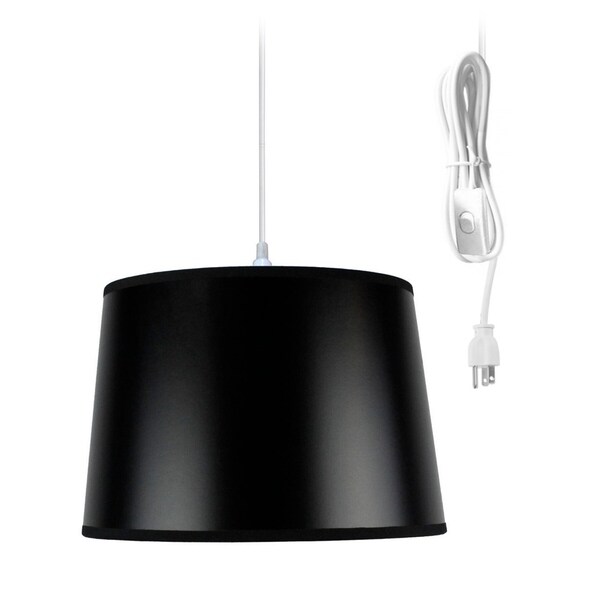 Shallow Drum 1 Light Swag Plug-In Pendant Hanging Lamp 10x12x8 Black