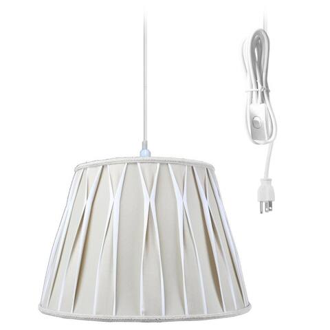 1 Light Swag Plug-In Pendant 16"w Biege/Off-White Shade, 17' White Cord