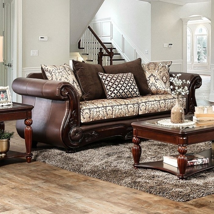 Alessio Two -Seater Cushiony Sofa Traditional Style, Brown