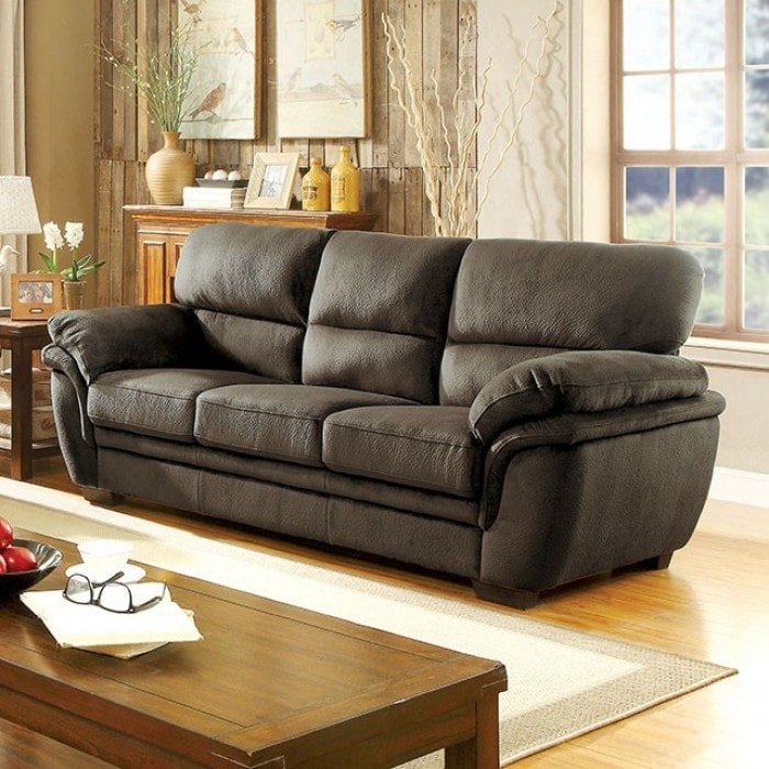 Jaya Transitional Style Microfiber Sofa, Dark Brown