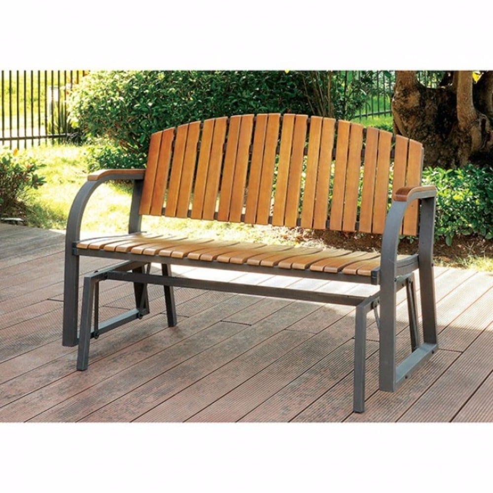 Pamela Contemporary Rocking Bench In Dark Gray & oak