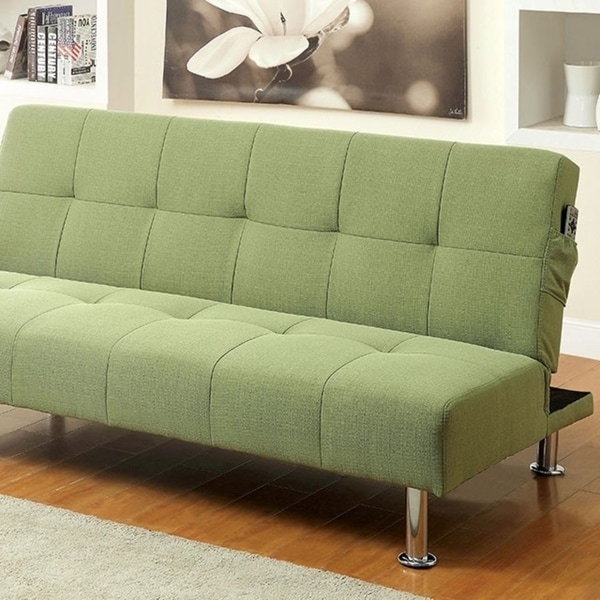Dewey Contemporary Futon Sofa With Side Pockets Green Flax Dewey Contemporary Futon Sofa With Side Pockets Green Flax Fabric