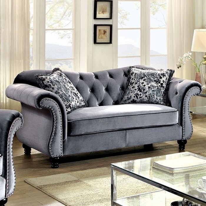 Jolanda Glamorous Traditional Style Love Seat, Gray