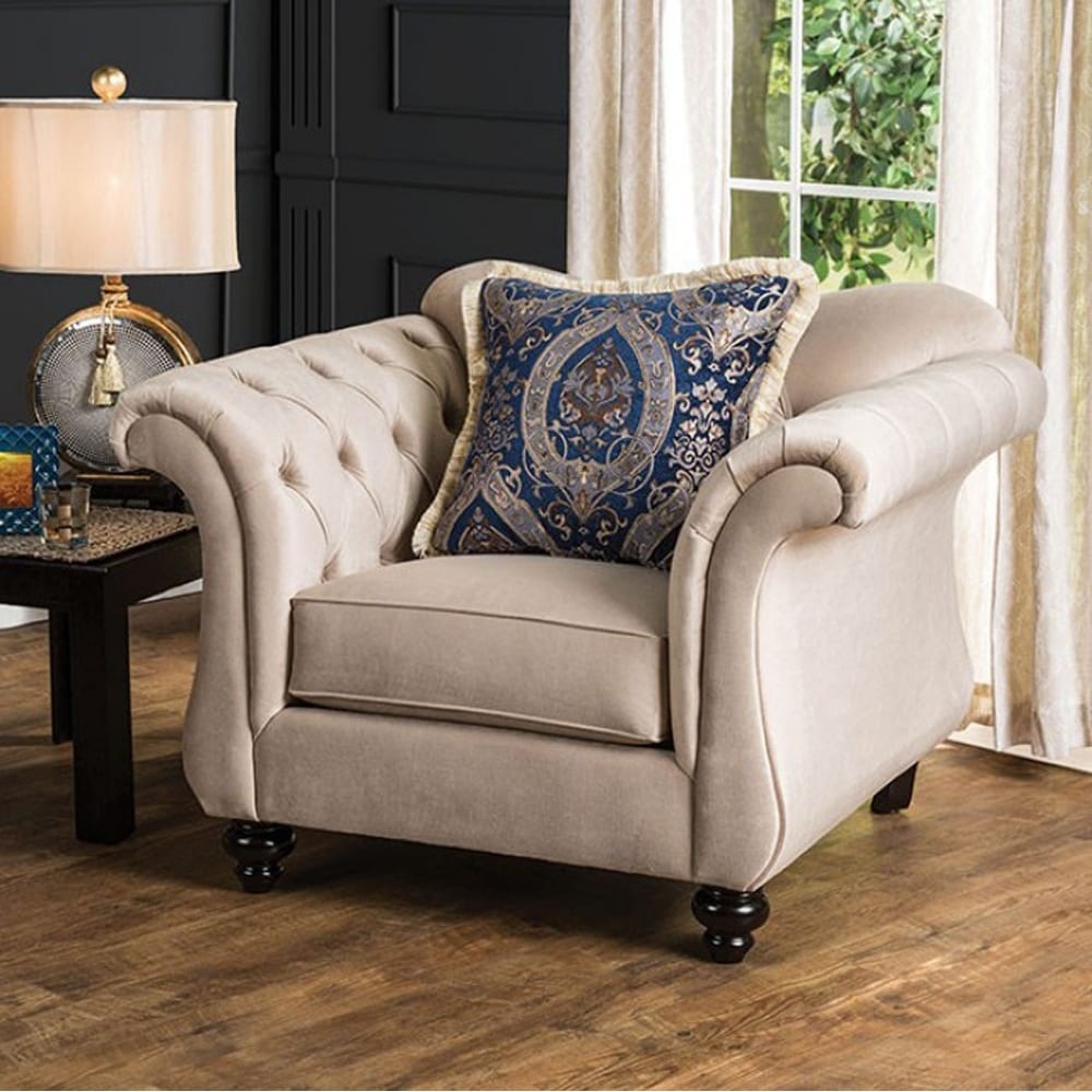Luxurious Chesterfield Inspired Design Chair, Ivory