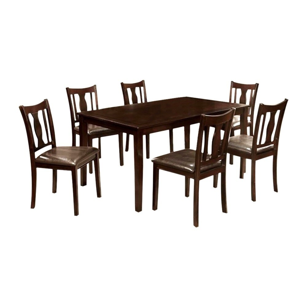 Shop 7Pc Dining Table Set, Chair with Pu Cushion, Espresso Finish ...