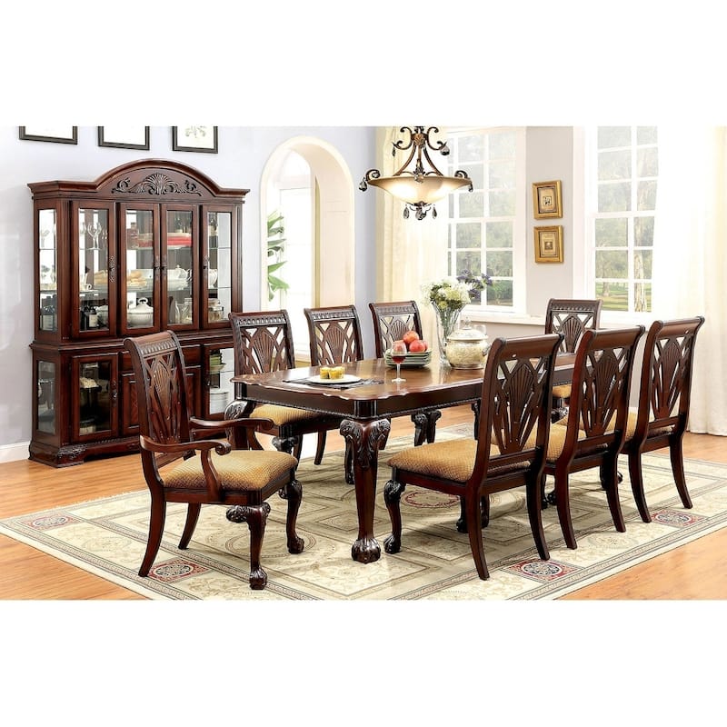 Rectangular Wooden Dining Table with Textured Top and Extendable Leaf, Cherry Brown