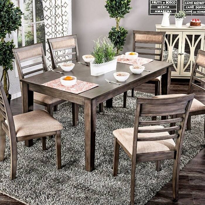 Taylah Transitional Style Seven Piece Gray Dining Set