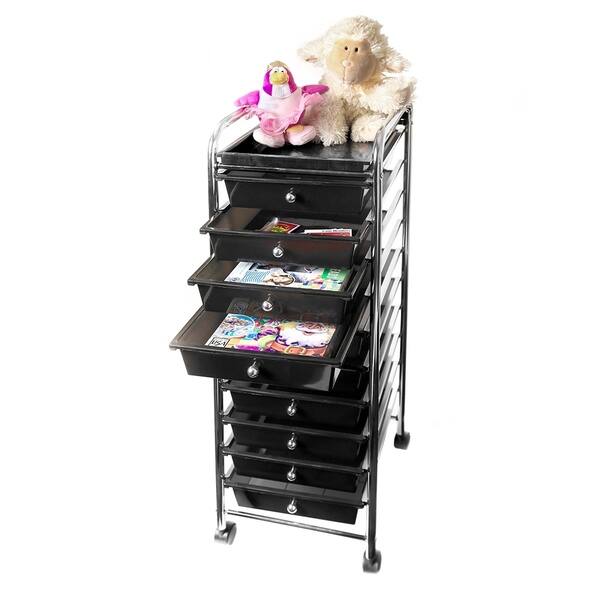 Shop Seville Classics Black 10 Drawer Organizer Cart With Tray