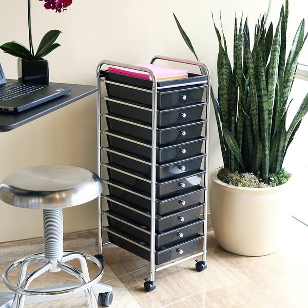 Shop Seville Classics Black 10 Drawer Organizer Cart With Tray