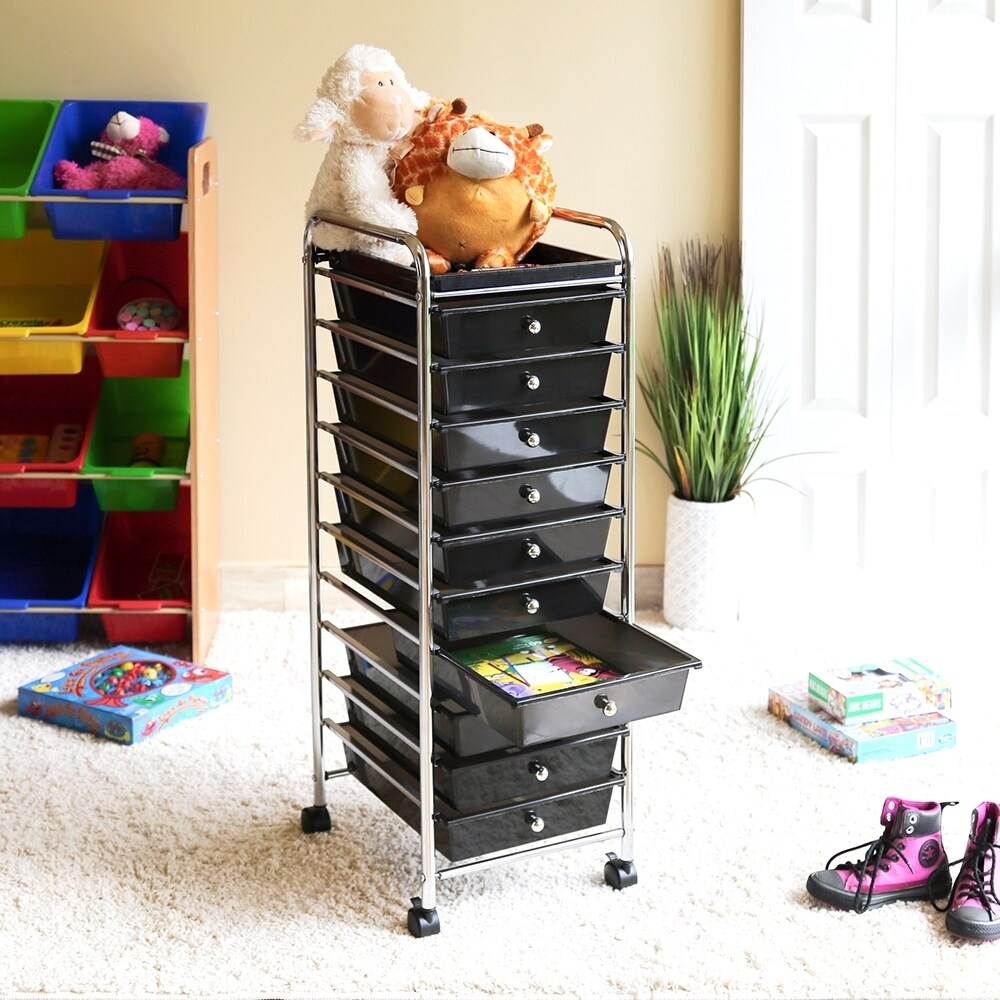 Shop Seville Classics Black 10 Drawer Organizer Cart With Tray