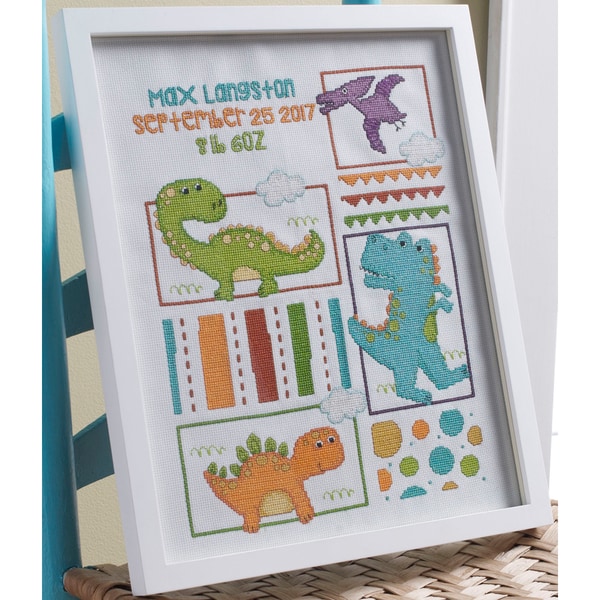 Dino Baby Birth Record Counted Cross Stitch Kit ...