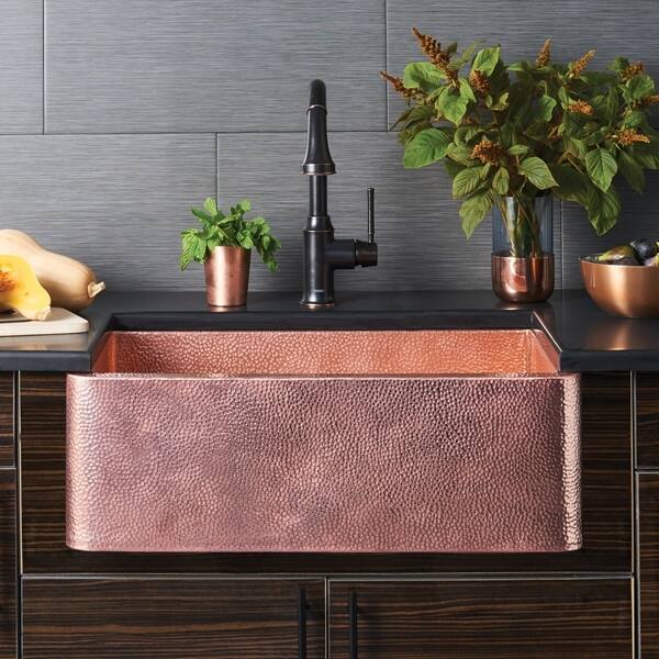 Farmhouse Polished Copper 30 Inch Undermount Apron Front Kitchen Sink Polished Copper