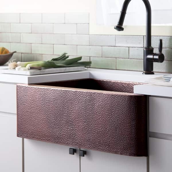 slide 2 of 7, Farmhouse Antique Copper 30-inch Undermount/ Apron-Front Kitchen Sink Antique Copper