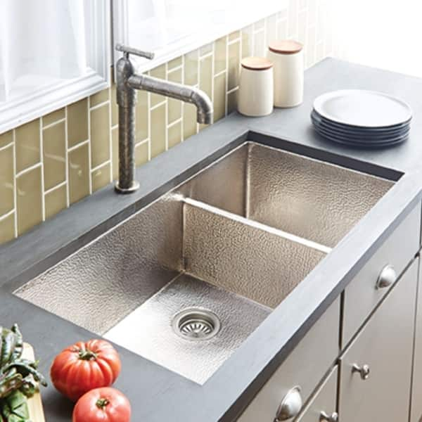 Cocina Duet Pro Hammered Brushed Nickel Double Bowl Kitchen Sink Brushed Nickel