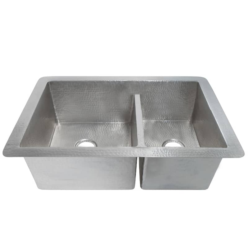 Cocina Duet Hammered Brushed Nickel Double Bowl Kitchen Sink