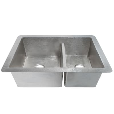 Cocina Duet Hammered Brushed Nickel Double Bowl Kitchen Sink