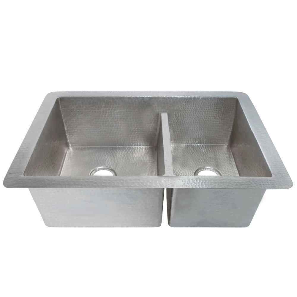 Cocina Duet Hammered Brushed Nickel Double Bowl Kitchen Sink