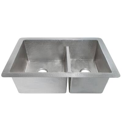 Cocina Duet Hammered Brushed Nickel Double Bowl Kitchen Sink
