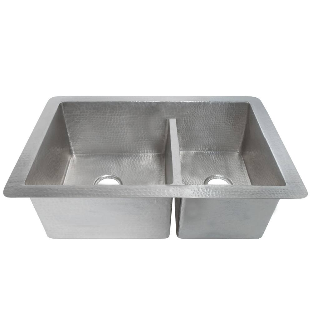 Cocina Duet Hammered Brushed Nickel Double Bowl Kitchen Sink