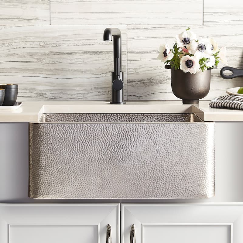 Farmhouse Hand Hammered Brushed Nickel 25-inch Kitchen Farmhouse Sink