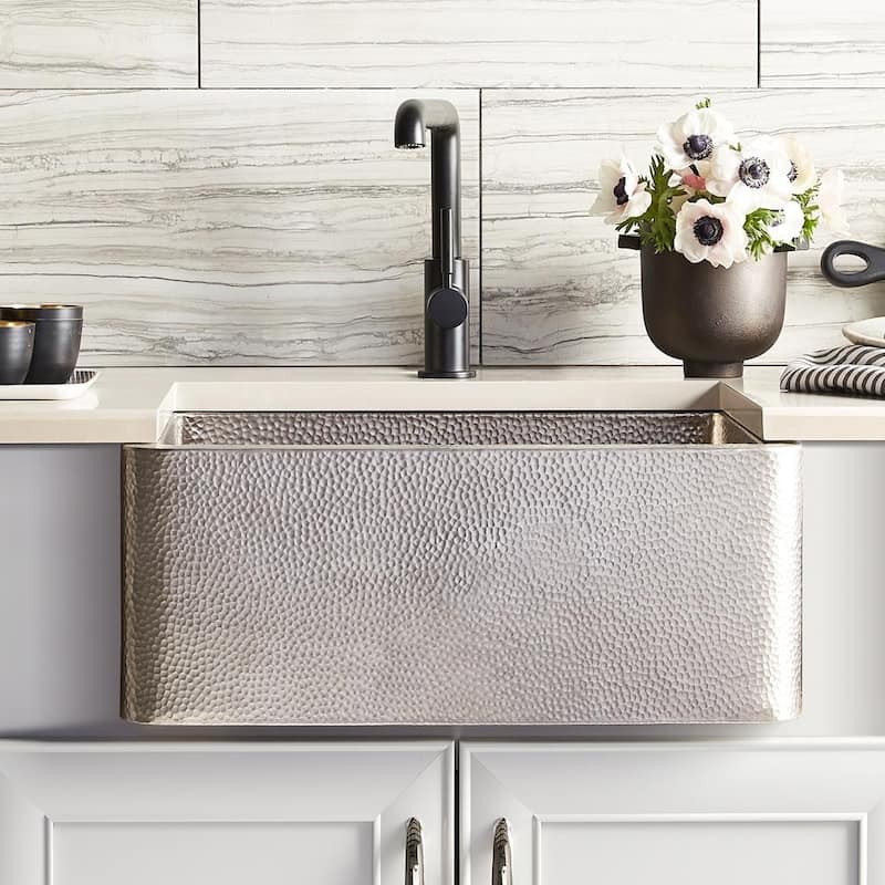 Farmhouse Hand Hammered Brushed Nickel 25-inch Kitchen Farmhouse Sink
