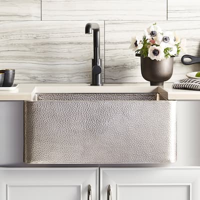Farmhouse Hand Hammered Brushed Nickel 25-inch Kitchen Farmhouse Sink