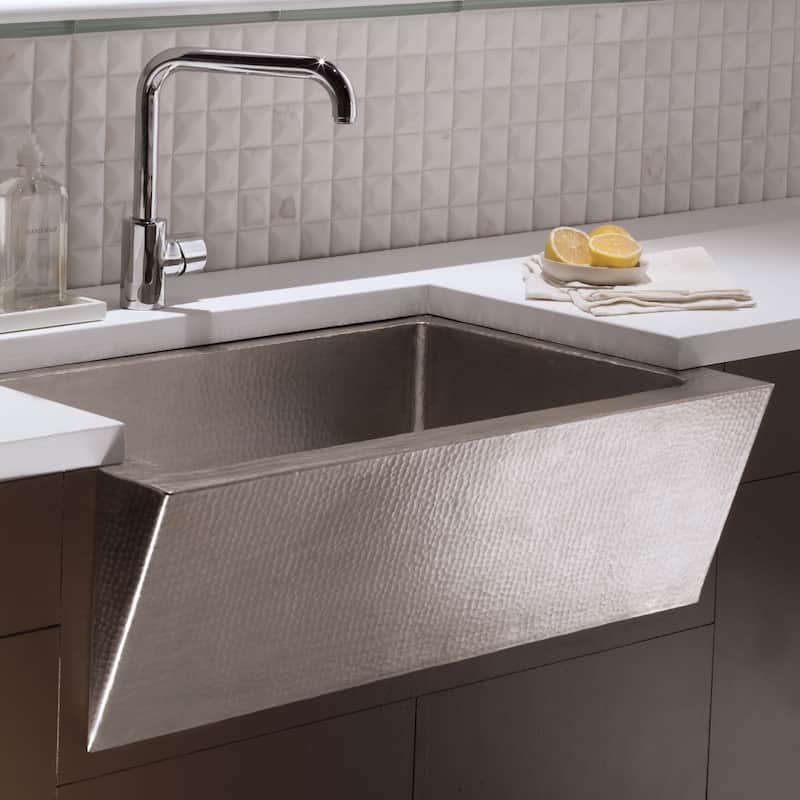 Zuma Hand Hammered Brushed Nickel Farmhouse Kitchen Sink - Brushed nickel