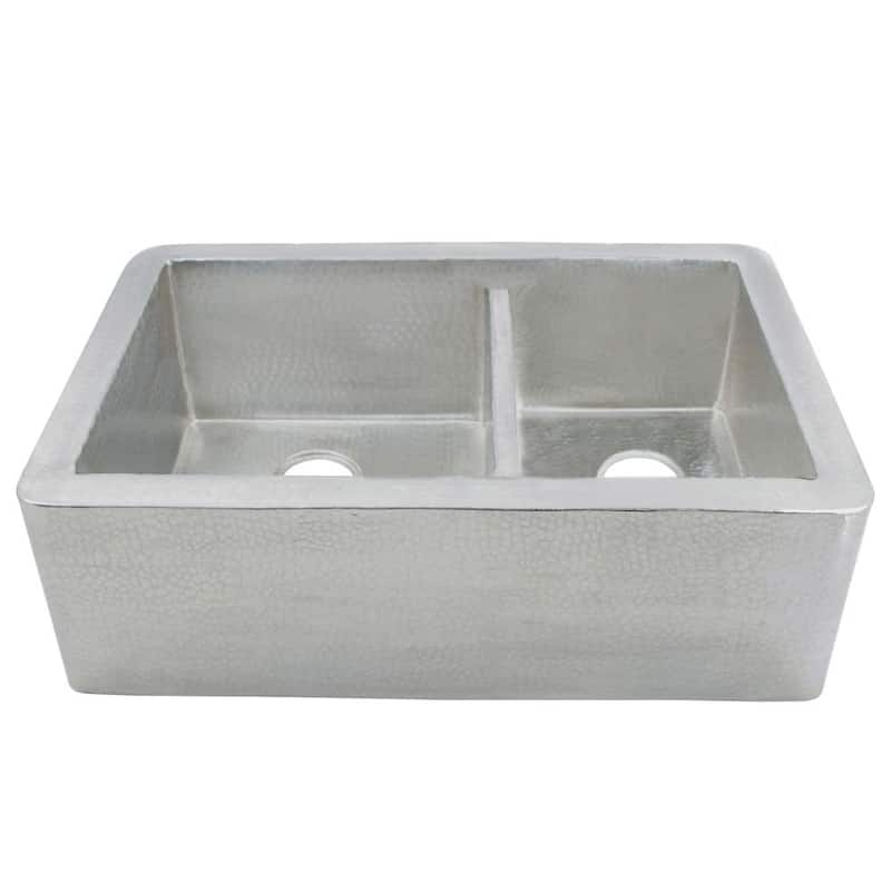 Farmhouse Duet Brushed Nickel Duet 33-inch Double Bowl Kitchen Sink - Brushed nickel