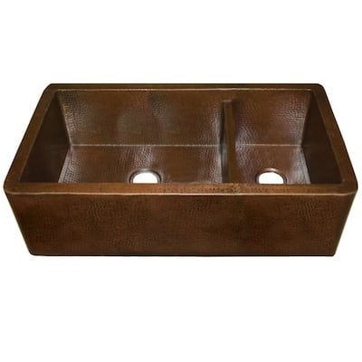 Farmhouse Duet Pro Antique Copper 40-inch Double Bowl Farmhouse Sink