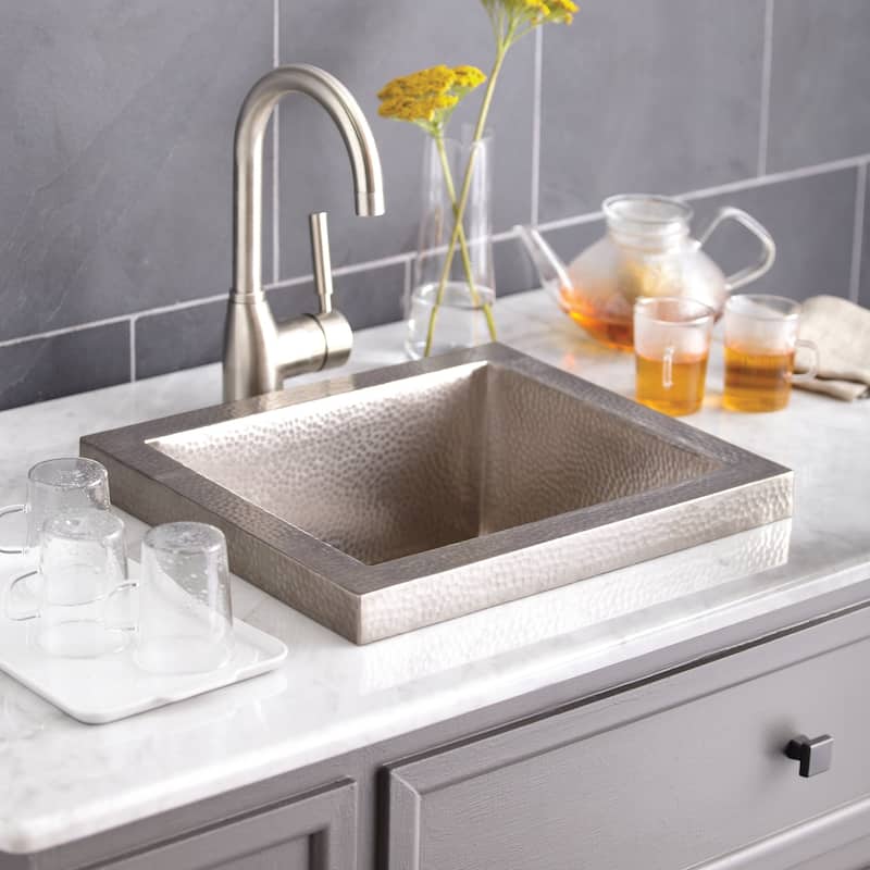 Manhattan Hand Hammered Brushed Nickel Drop-in Bar Sink - Brushed nickel