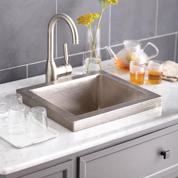 slide 2 of 2, Manhattan Hand Hammered Brushed Nickel Drop-in Bar Sink Brushed nickel