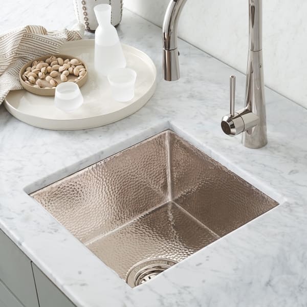 slide 2 of 2, Cantina Hammered Polished Nickel Undermount Bar/ Kitchen Prep Sink Polished Nickel