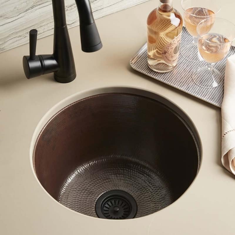 Redondo Grande Hammered Antique Copper Universal Mount Bar Sink - Antique Copper