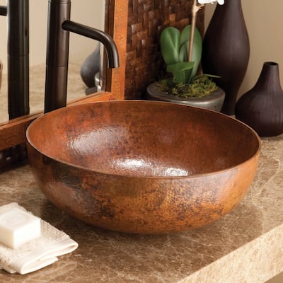 Maestro Tempered Copper Vessel Round Bathroom Sink