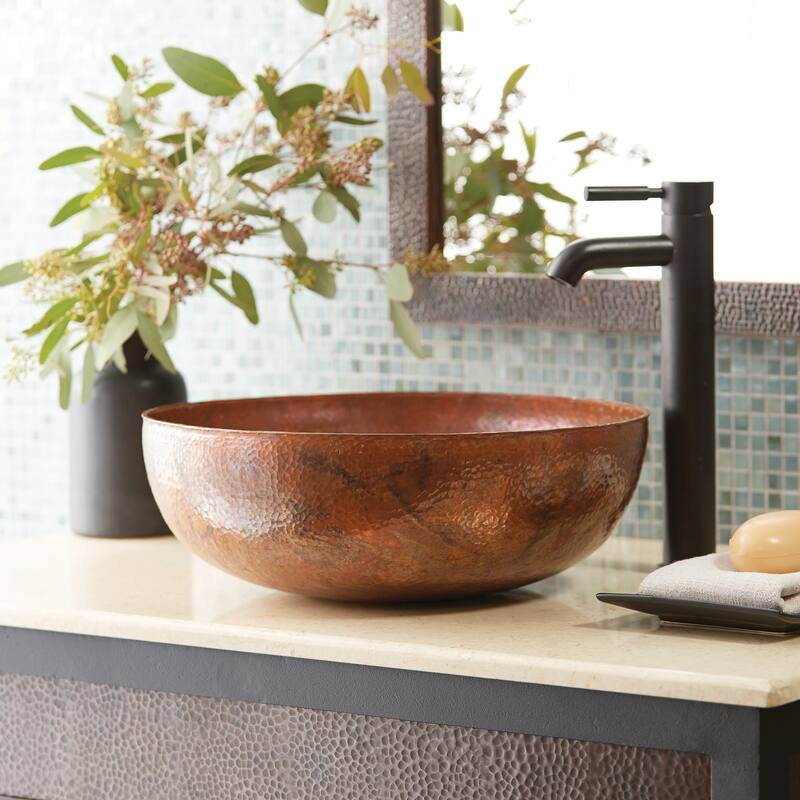 Maestro Tempered Copper Vessel Round Bathroom Sink - tempered copper