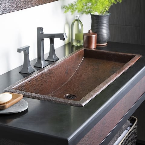 Trough Antique Copper 36-inch Undermount/ Drop-in Rectangular Bathroom Sink