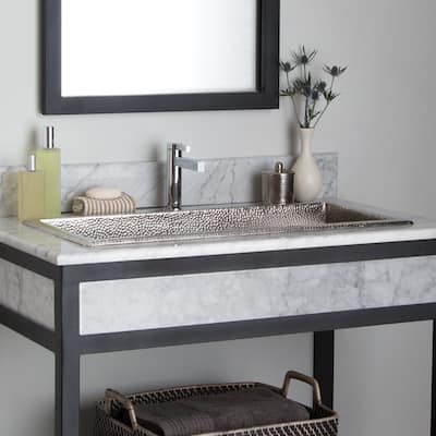 Trough Brushed Nickel 30-inch Undermount/ Drop-in Rectangular Bathroom Sink - 30" x 14" x 6"