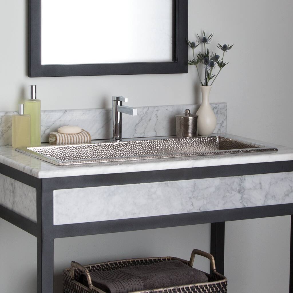 Trough Brushed Nickel 30-inch Undermount/ Drop-in Rectangular Bathroom Sink - 30" x 14" x 6"
