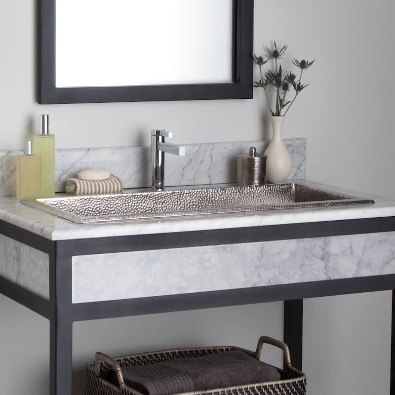 Trough Brushed Nickel 30-inch Undermount/ Drop-in Rectangular Bathroom Sink - 30" x 14" x 6"