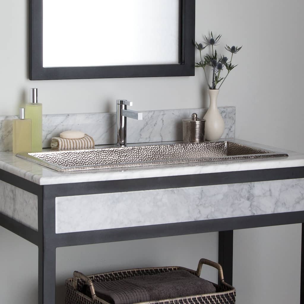 Trough Brushed Nickel 30-inch Undermount/ Drop-in Rectangular Bathroom Sink - 30" x 14" x 6"
