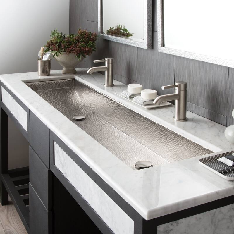 Trough Brushed Nickel 48-inch Undermount/ Drop-in Bathroom Sink - 48" x 14" x 6" - Brushed Nickel